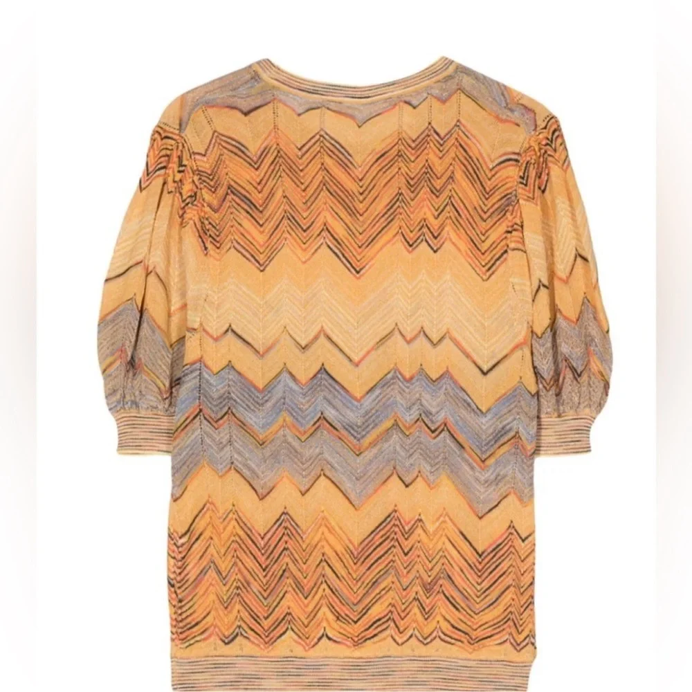 Ulla Johnson Priscilla Chevron Puff Sleeve Knit short sleeve yellow blue zigzag